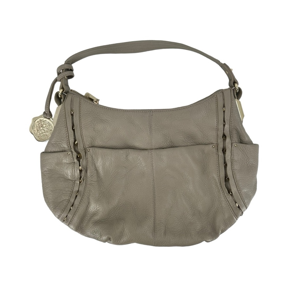 Vince Camuto Taupe & Gold Studded 100% Genuine Pebble Leather Shoulder Bag
